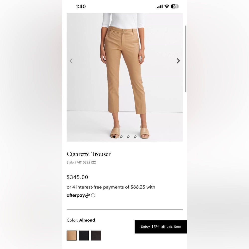Vince - Cigarette Trouser in Almond - size 4